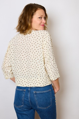 Camisa vintage blanco marfil con topos marrones - Ropa mujer SusiSweetdress