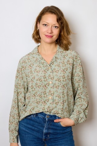 Camisa vintage gris con flores y hojas - Ropa mujer SusiSweetdress