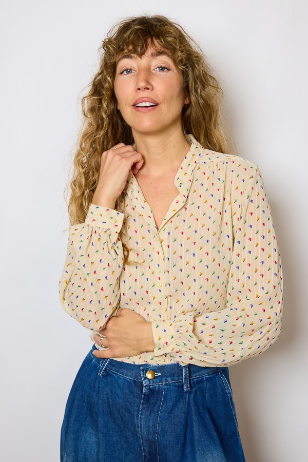 Camisa vintage crema flores multicolor - Ropa mujer SusiSweetdress