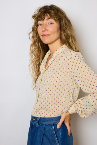 Camisa vintage crema flores multicolor - Ropa mujer SusiSweetdress