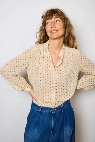 Camisa vintage crema flores multicolor - Ropa mujer SusiSweetdress