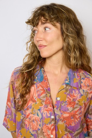 Camisa vintage violeta con flores naranjas - Ropa mujer SusiSweetdress