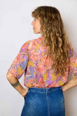 Camisa vintage violeta con flores naranjas - Ropa mujer SusiSweetdress