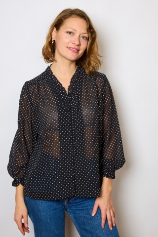 Camisa vintage negra con topitos blancos - Ropa mujer SusiSweetdress