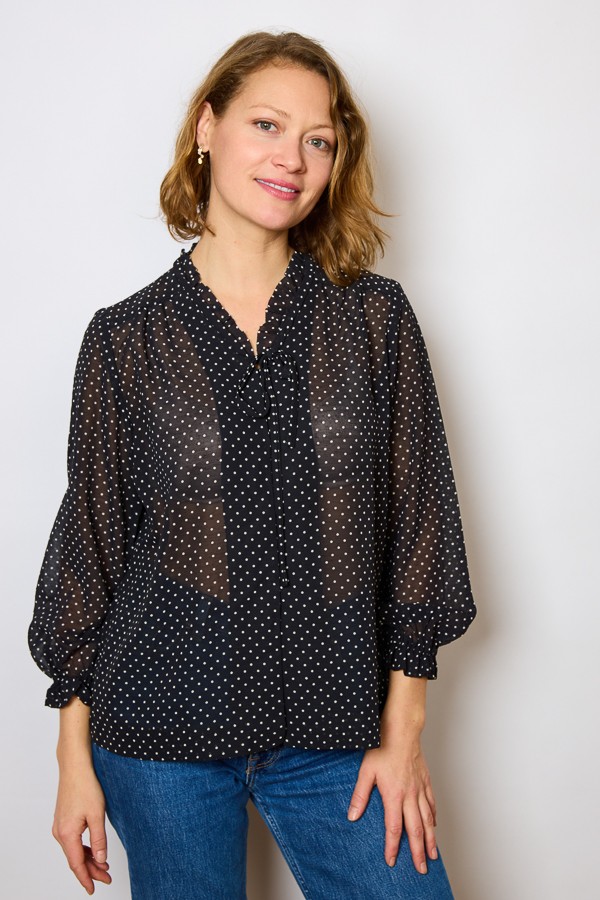 Camisa vintage negra con topitos blancos - Ropa mujer SusiSweetdress