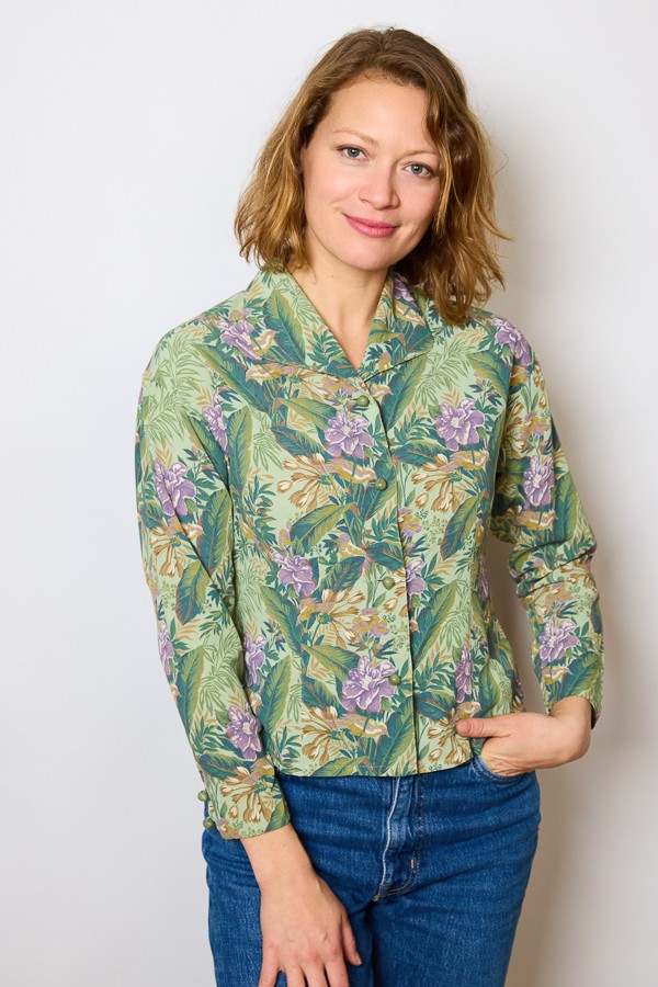 Camisa vintage verde claro con hojas y flores - Ropa mujer SusiSweetdress