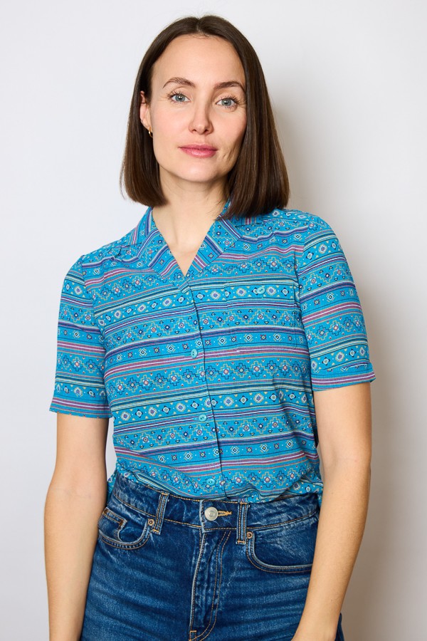 Camisa vintage azul con estampado geométrico - Ropa mujer SusiSweetdress
