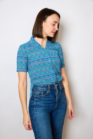 Camisa vintage azul con estampado geométrico - Ropa mujer SusiSweetdress