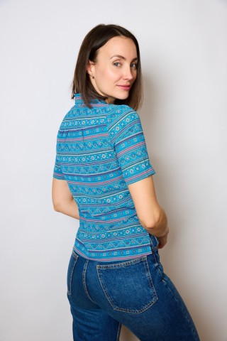 Camisa vintage azul con estampado geométrico - Ropa mujer SusiSweetdress