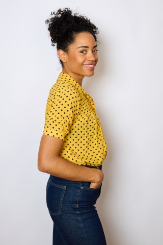 Camisa vintage amarilla con topos negros - Ropa mujer SusiSweetdress