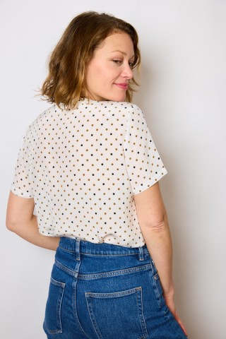 Camisa vintage blanca con topos marrón y negro - Ropa mujer SusiSweetdress