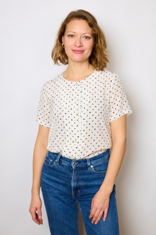 Camisa vintage blanca con topos marrón y negro - Ropa mujer SusiSweetdress