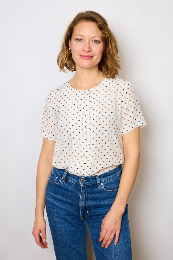 Camisa vintage blanca con topos marrón y negro - Ropa mujer SusiSweetdress