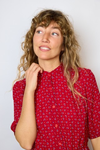 Camisa vintage rojo estampado azul y blanco - Ropa mujer SusiSweetdress
