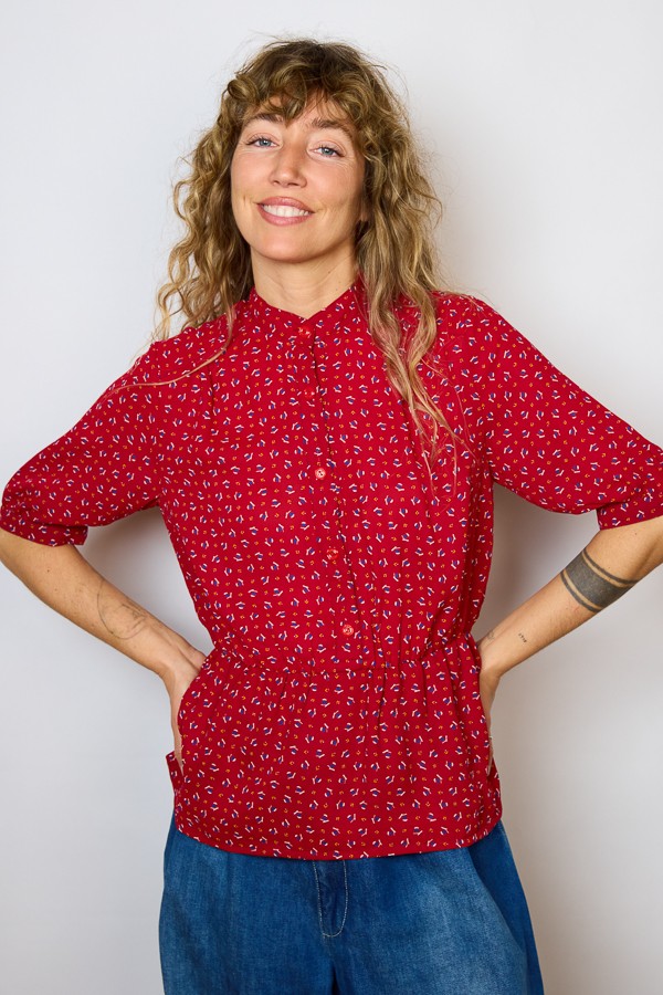 Camisa vintage rojo estampado azul y blanco - Ropa mujer SusiSweetdress