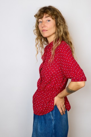 Camisa vintage rojo estampado azul y blanco - Ropa mujer SusiSweetdress