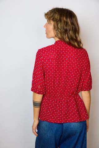 Camisa vintage rojo estampado azul y blanco - Ropa mujer SusiSweetdress