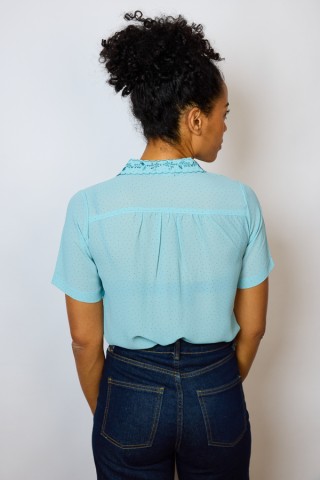 Camisa vintage azul claro pastel con puntitos - Ropa mujer SusiSweetdress