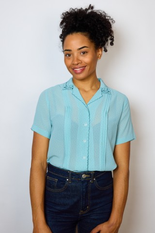 Camisa vintage azul claro pastel con puntitos - Ropa mujer SusiSweetdress