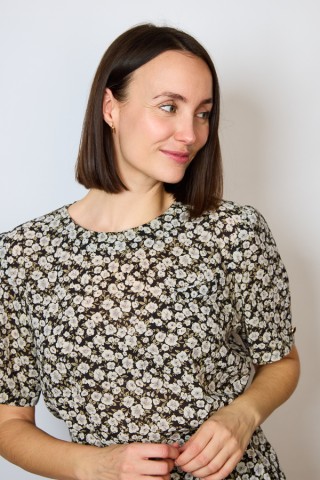 Camisa vintage negra con flores grises - Ropa mujer SusiSweetdress