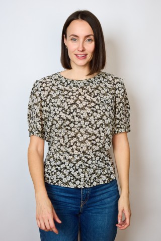 Camisa vintage negra con flores grises - Ropa mujer SusiSweetdress