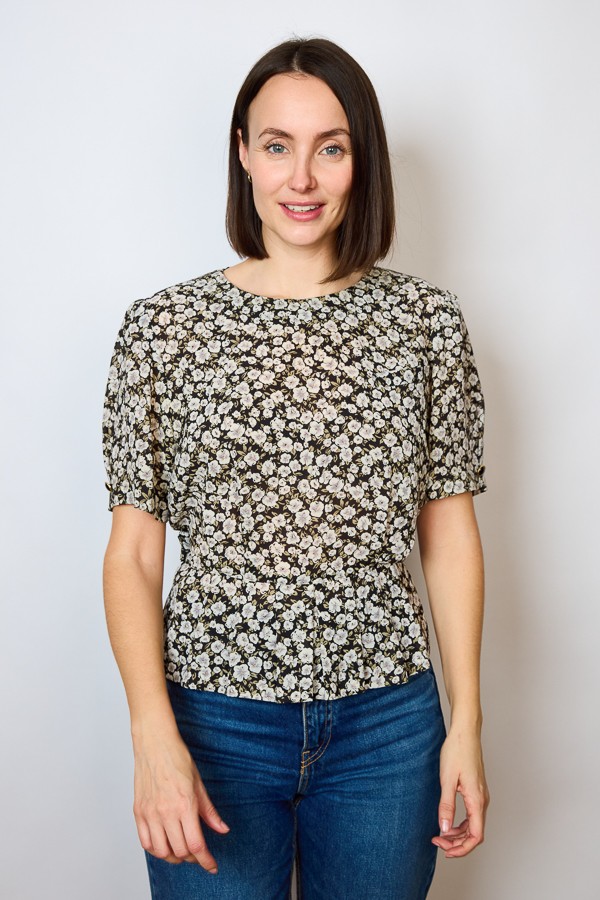 Camisa vintage negra con flores grises - Ropa mujer SusiSweetdress