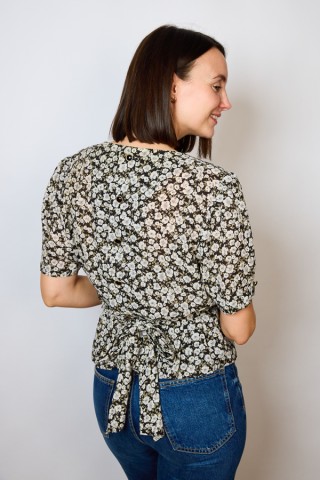 Camisa vintage negra con flores grises - Ropa mujer SusiSweetdress