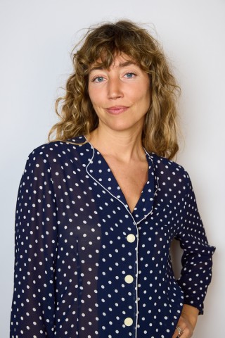 Camisa vintage azul marino con topos blancos - Ropa mujer SusiSweetdress