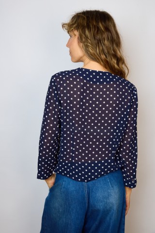 Camisa vintage azul marino con topos blancos - Ropa mujer SusiSweetdress