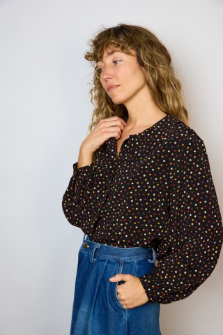 Camisa vintage negra con topos marrones - Ropa mujer SusiSweetdress