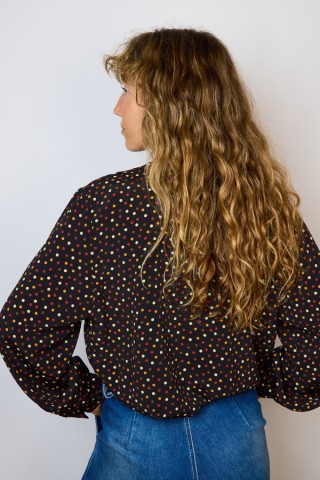 Camisa vintage negra con topos marrones - Ropa mujer SusiSweetdress