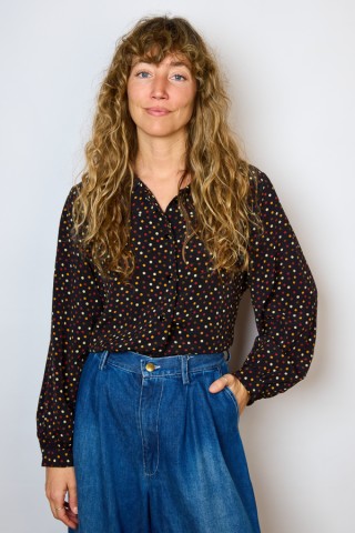 Camisa vintage negra con topos marrones - Ropa mujer SusiSweetdress