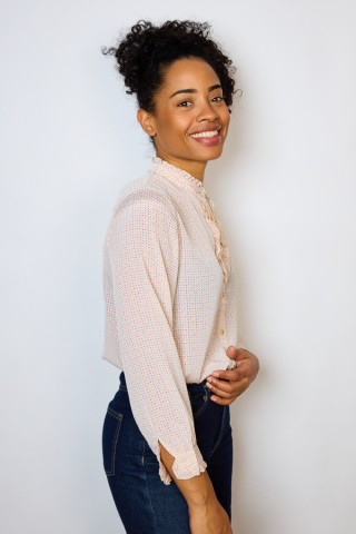 Camisa vintage rosa puntitos violetas - Ropa mujer SusiSweetdress