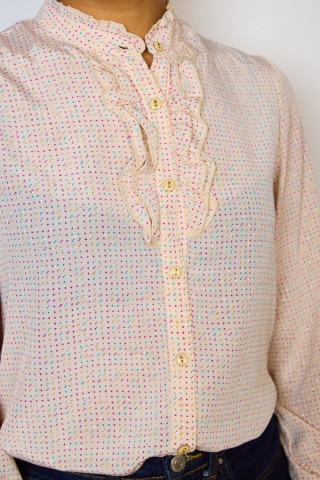 Camisa vintage rosa puntitos violetas - Ropa mujer SusiSweetdress