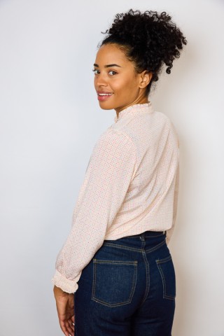 Camisa vintage rosa puntitos violetas - Ropa mujer SusiSweetdress