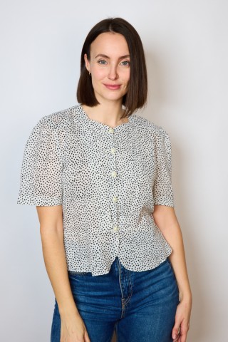 Camisa vintage blanca con manchitas negras - Ropa mujer SusiSweetdress