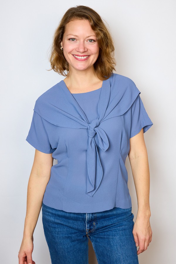 Camisa vintage azulón con lazada- Ropa mujer SusiSweetdress