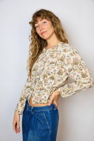 Camisa vintage beis con flores a tonos marrones- Ropa mujer SusiSweetdress
