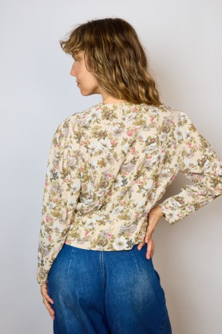 Camisa vintage beis con flores a tonos marrones- Ropa mujer SusiSweetdress