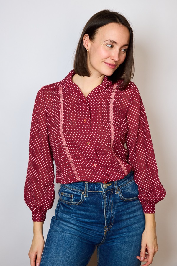 Camisa vintage granate con puntos blancos- Ropa mujer SusiSweetdress
