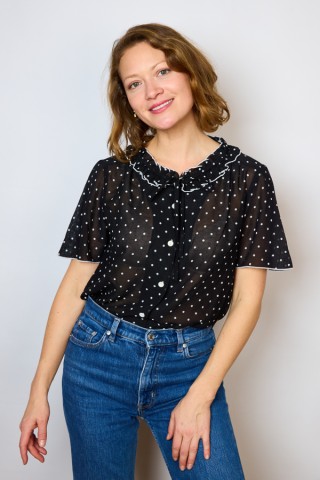 Camisa vintage negra con lunares blancos- Ropa mujer SusiSweetdress