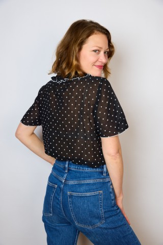 Camisa vintage negra con lunares blancos- Ropa mujer SusiSweetdress