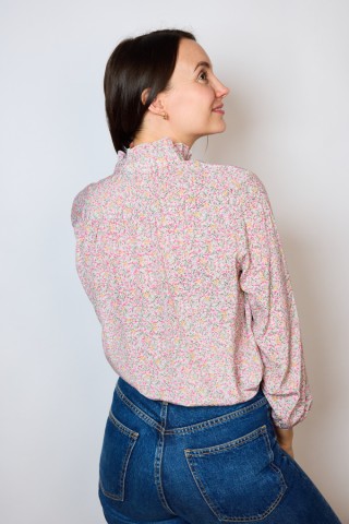 Camisa vintage gris claro con florecitas rosas- Ropa mujer SusiSweetdress