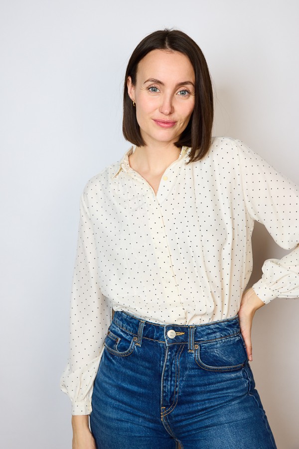 Camisa vintage blanca con puntitos negros- Ropa mujer SusiSweetdress