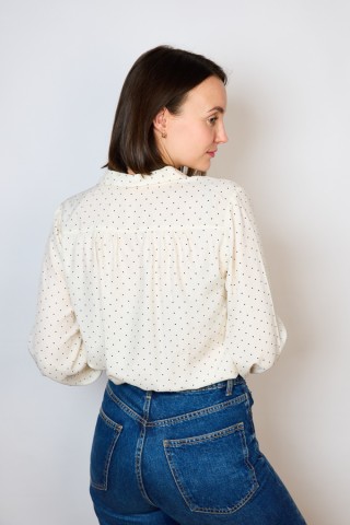 Camisa vintage blanca con puntitos negros- Ropa mujer SusiSweetdress