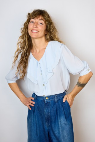Camisa vintage azul pastel con volante- Ropa mujer SusiSweetdress