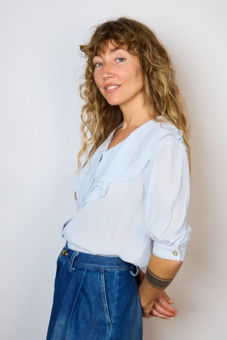 Camisa vintage azul pastel con volante- Ropa mujer SusiSweetdress