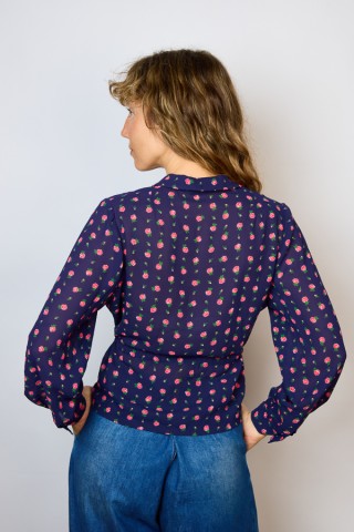 Camisa vintage azul marino con rosas rojas- Ropa mujer SusiSweetdress