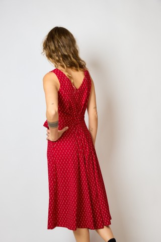 Vestido escotado rojo con estampado pequeño beis- Colección SusiSweetdress