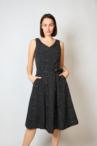 Vestido escotado negro con estampado pequeño beis- Colección SusiSweetdress